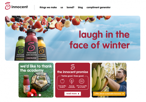 innocent homepage - a great example of conversational tone